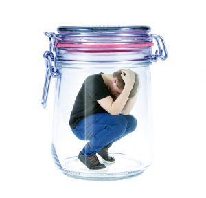 Man trapped in glass jar
